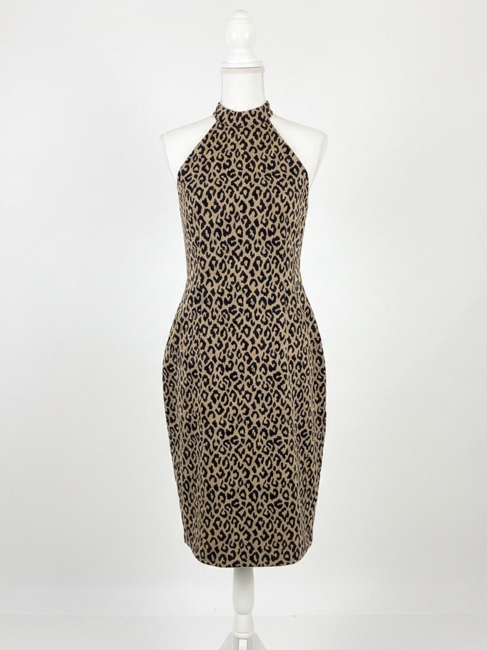 NWT Trina Turk Emotion Leopard Print Halter Sheath Midi Dress Size 6